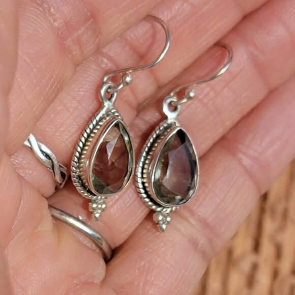 Prasiolite teardrop 925 sterling silver dangle earrings - Picture 13 of 16